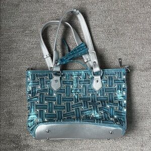 Silver and Blue Geometric Tote Bag
